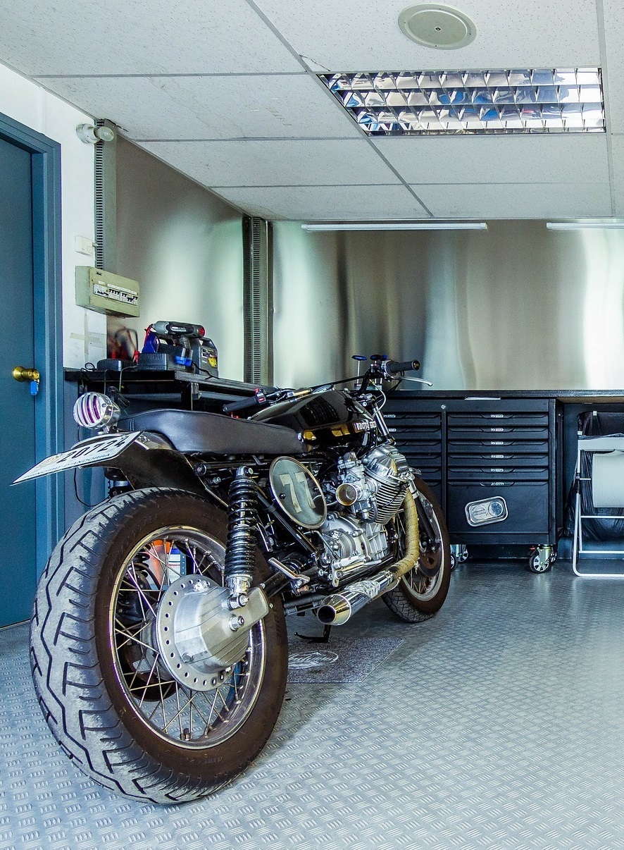 Motorcycle repair garage.